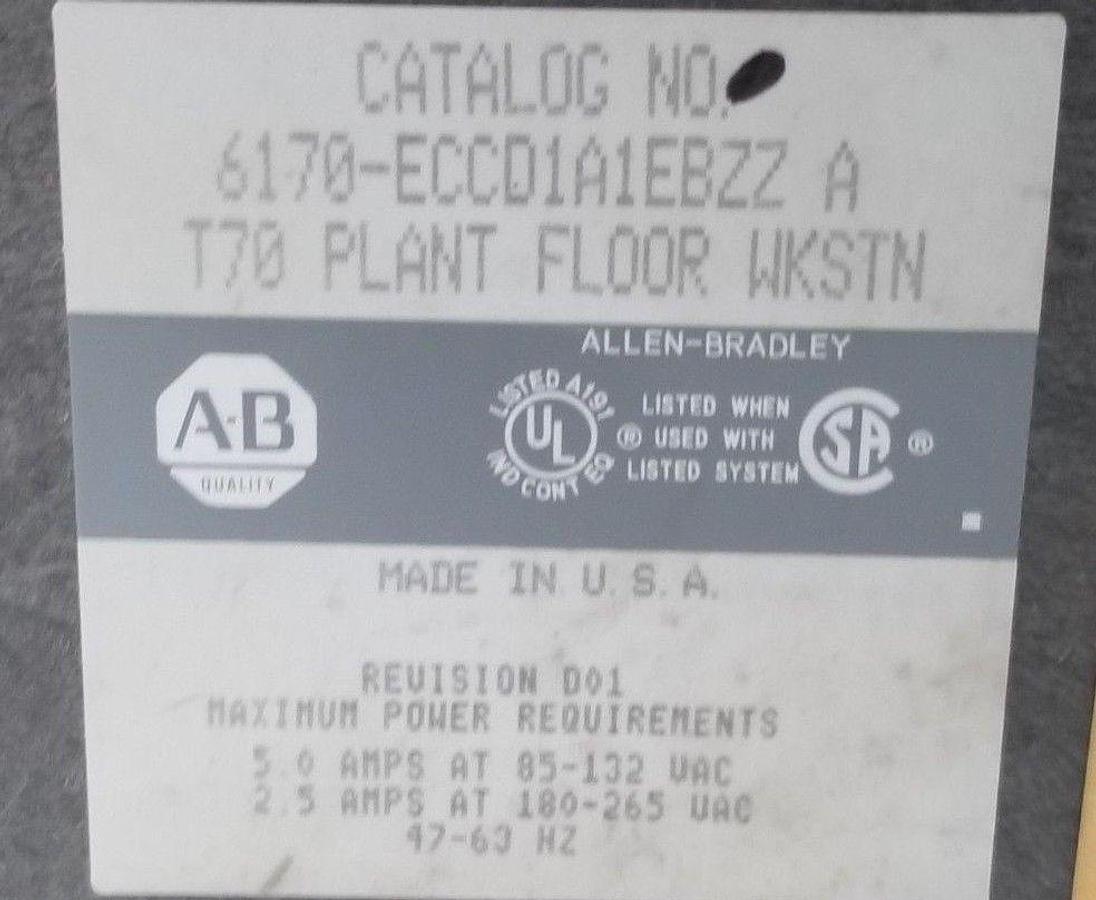 Used ALLEN BRADLEY 6170-ECCD1A1EBZZ INDUSTRIAL COMPUTER WORKSTATION SER. A T70