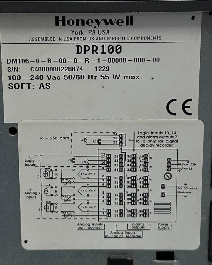 Used For Parts HONEYWELL DM106-0-B-00-0-R-1-00000-000-00 RECORDER 100-240VAC DPR100