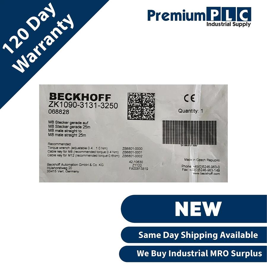 Used NEW BECKHOFF ZK1090-3131-3250 EtherCAT CABLE 4-PIN M8 MALE/M8 MALE 25m 068828