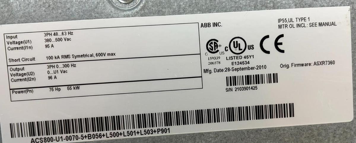 Used ABB ACS800-U1-0070-5 Variable Frequency Drive 75HP VFD RDIO-01 RAIO-01 Clean