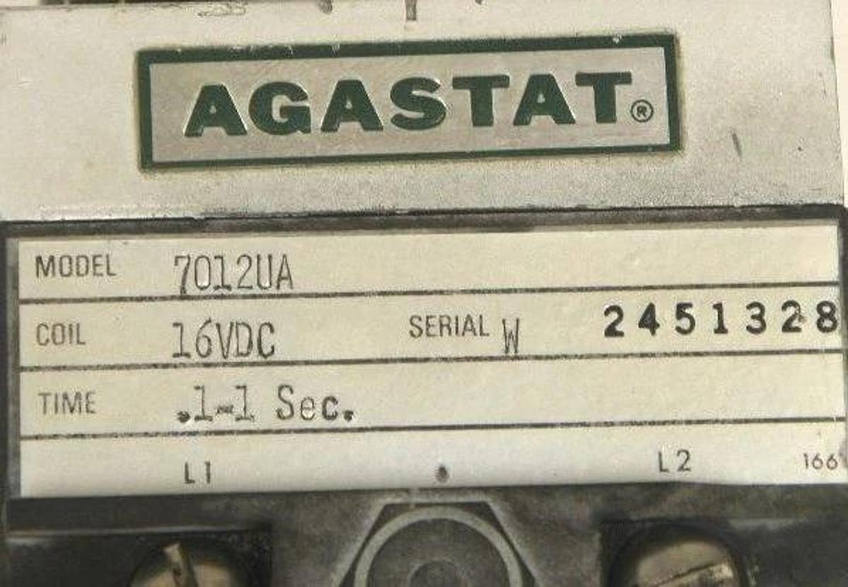 Used AGASTAT 7012UA TIME DELAY RELAY COIL 16VDC, TIME .1-1 SEC.