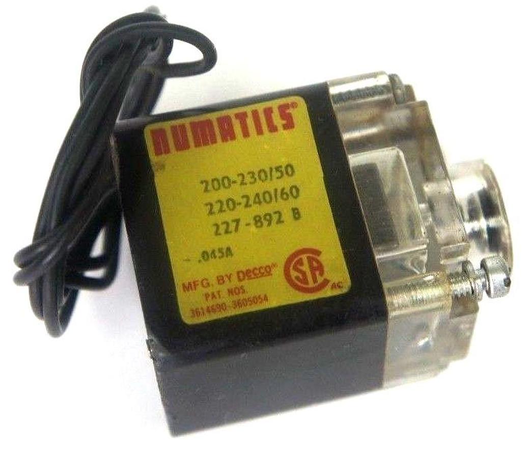 Used NUMATICS 227-892B SOLENOID COIL 200-240V, 50/60HZ, .045A, 227892B