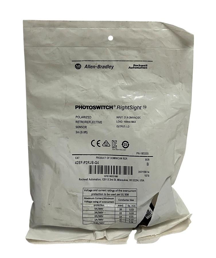 Used ALLEN BRADLEY 42EF-P2RJB-G4 /B PHOTOSWITCH RightSight POLARIZED SENSOR 3M NSMP