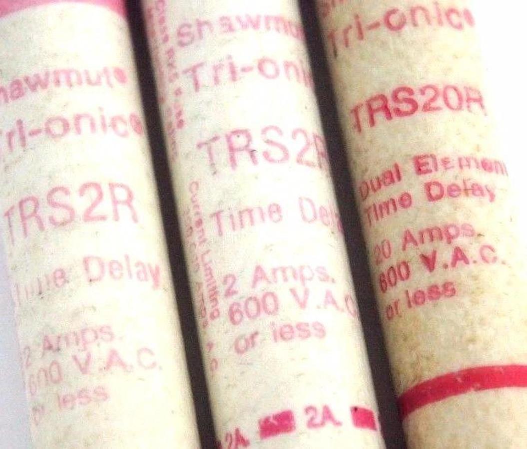 Used LOT OF 3 GOULD SHAWMUT TRI-ONIC TRS20R, TRS2R TIME DELAY FUSES