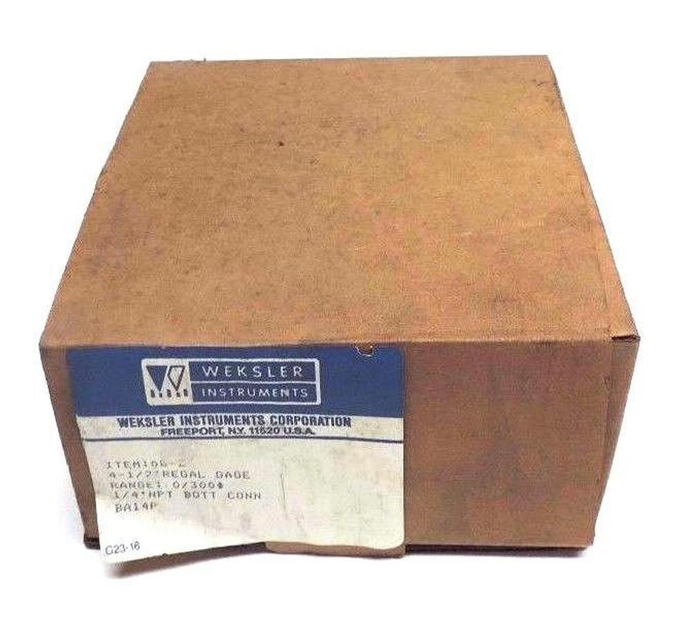NIB WEKSLER 08-Z REGAL GAUGE 4-1/2" 0-300PSI, 1/4" NPT BOTT CONN.