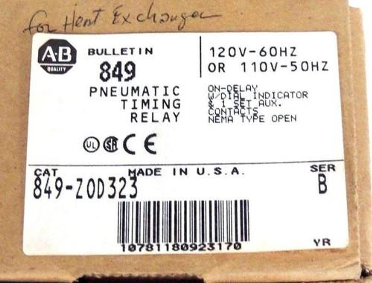 Used NIB ALLEN BRADLEY 849-ZOD323 SER. B PNEUMATIC TIMING RELAY 849ZOD323