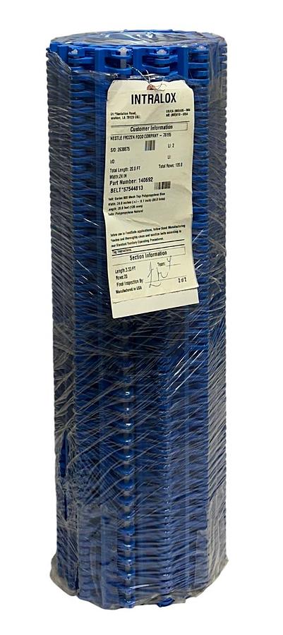 Used INTRALOX 140692 / 57544813 SERIES 800 MESH TOP BLUE BELT W=24'' L=20' 36L NSNP