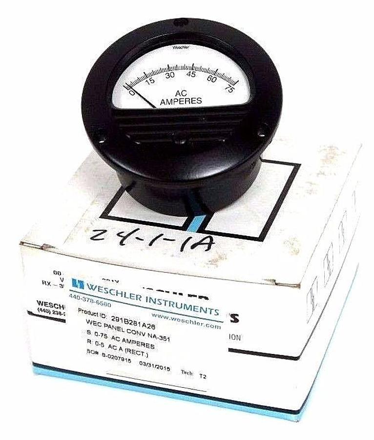 NIB WESCHLER INSTRUMENTS 291B281A26 PANEL METER 0-75 AC AMPERES