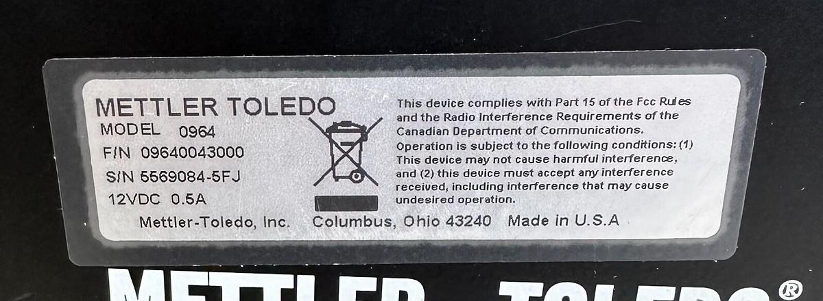 Used METTLER TOLEDO 0964 DUAL CHANNEL FIBER OPTIC CONVERTER 12VDC 90031500A