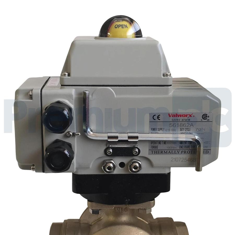 VALWORX 567916A 2" ELECTRIC ACTUATED 3-WAY BRASS T-DIVERTER VALVE 110VAC 561862A