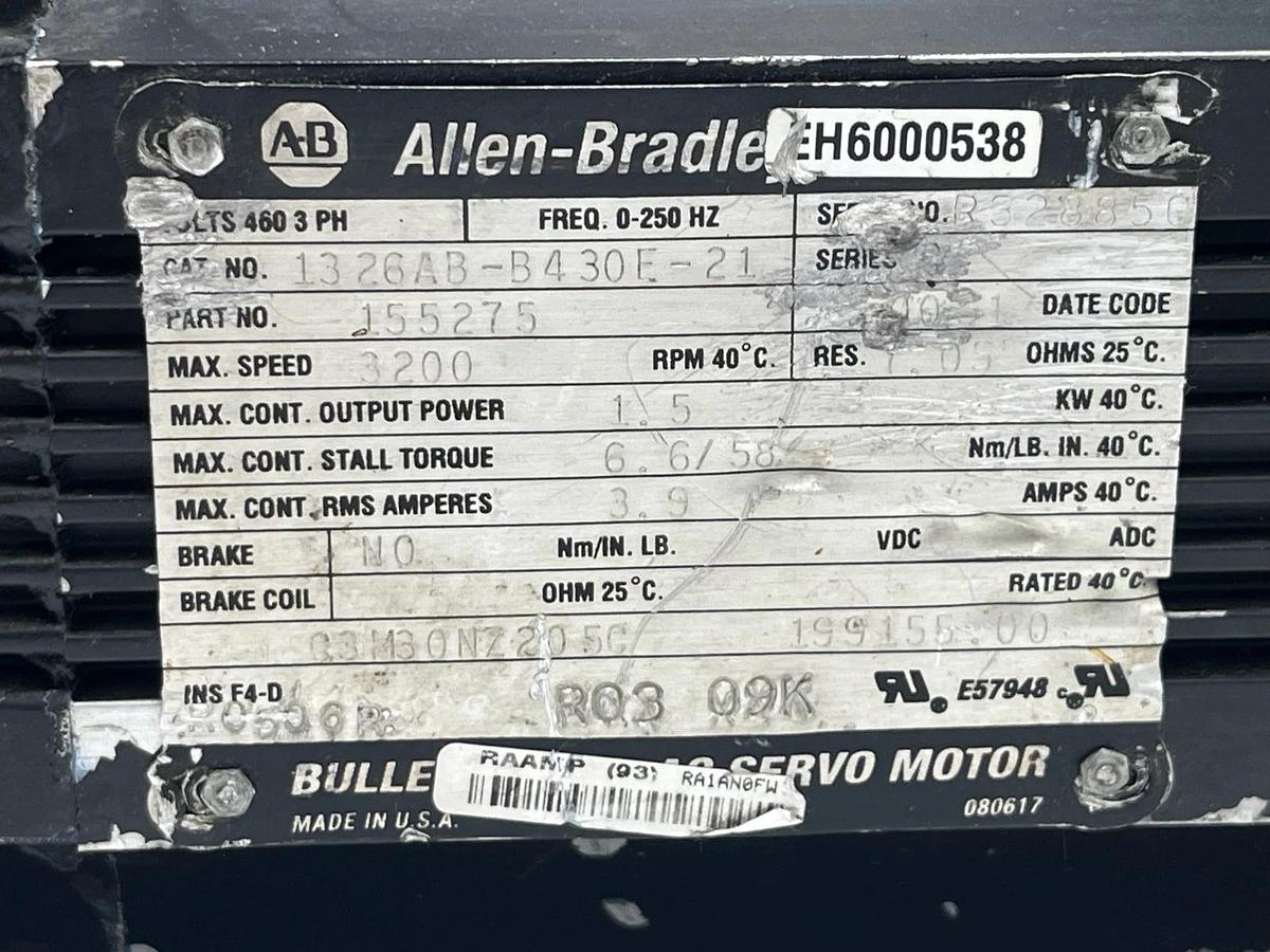 Used Allen Bradley 1326AB-B430E-21 Servo Motor | 2.2kW | 460V | 3500 RPM