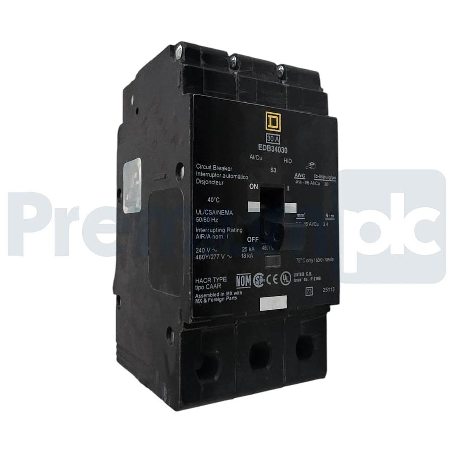 Square D EDB34030 30A 3P 480Y/277V E-Frame Mini Circuit Breaker Bolt-On NSNP 785901875260