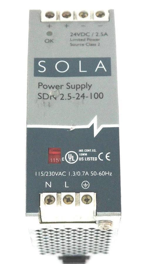 Used SOLA ELECTRIC SDN-2.5-24-100 POWER SUPPLY 24VDC 2.5AMP SDN2524100