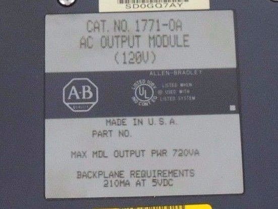Used ALLEN BRADLEY 1771-OA AC OUTPUT MODULE 120V, 1771OA