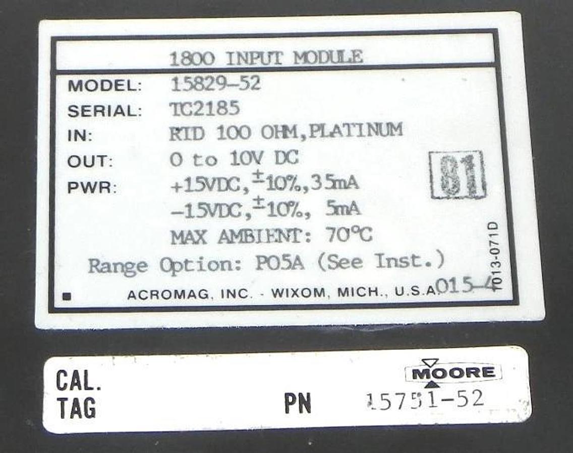 Used MOORE/ACROMAG 15839-52 1800 INPUT MODULE P/N 15751-52