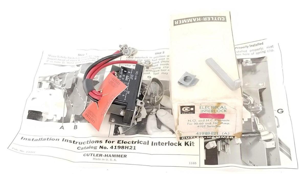 Used NIB CUTLER HAMMER 4198H21 (A) ELECTRICAL INTERLOCK SWITCHES 30-60 & 100A, 4105