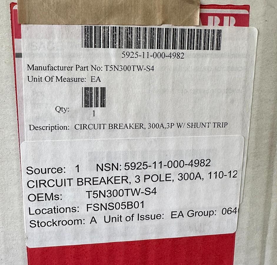 Used NEW ABB SACE T5N300TWS4 Tmax T5N 400 CIRCUIT BREAKER 300A W/ TRIP UNIT 300A