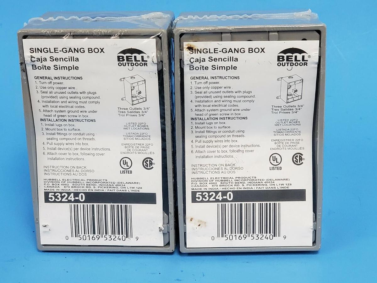 Used LOT OF 2 NEW BELL OUTDOOR 5324-0 SINGLE-GANG BOXES 3/4INCH PORTS CAST ALUMINUM