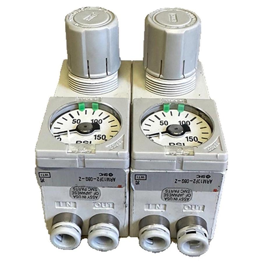 Used 2 SMC ARM10F2-08G-Z / ARM10F0-00G-Z ARM10 MANIFOLD REGULATORS