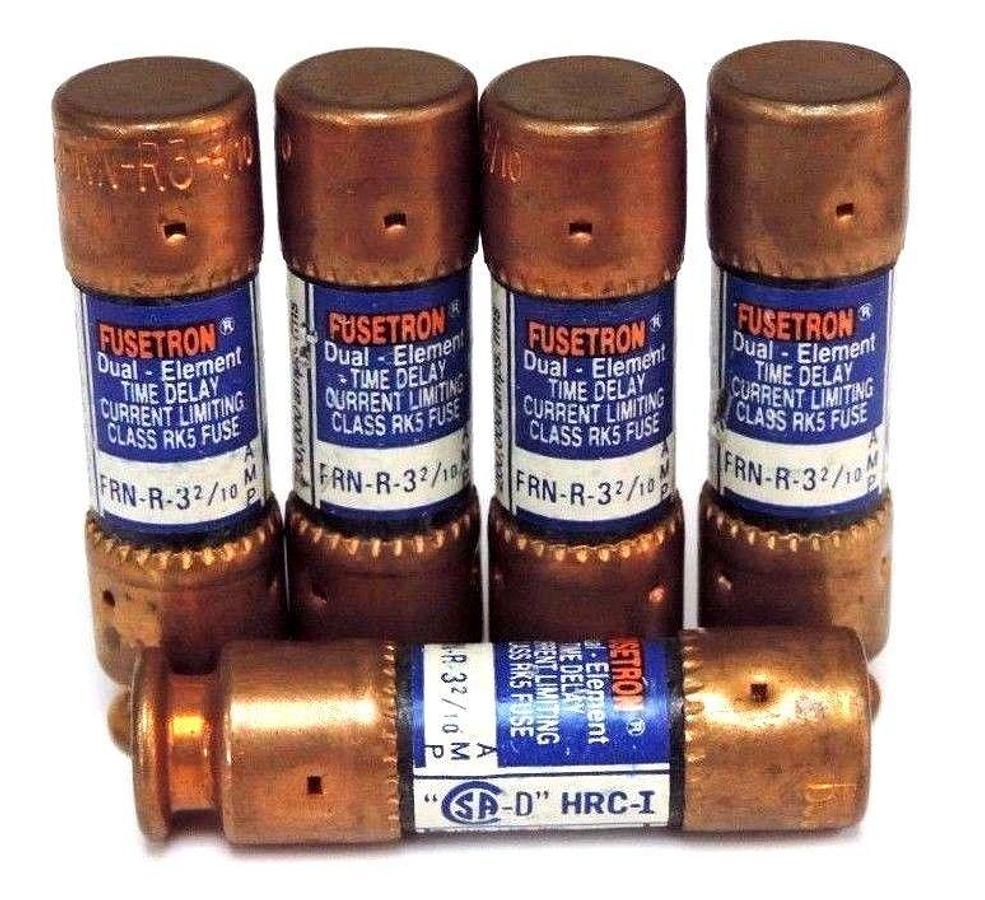 Used LOT OF 5 FUSETRON FRN-R-3-2/10 DUAL ELEMENT TIME DELAY FUSES 3-2/10 AMP