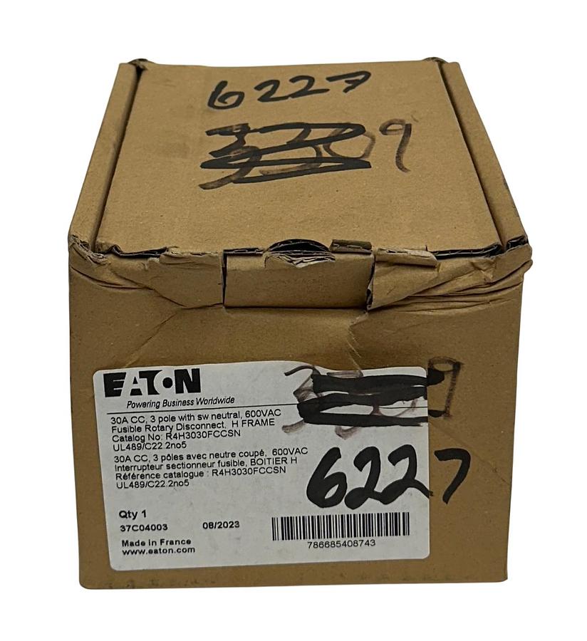 Used EATON R4H3030FCCSN FUSIBLE ROTARY DISCONNECT H-FRAME 30A CC 3P 600VAC NSMP