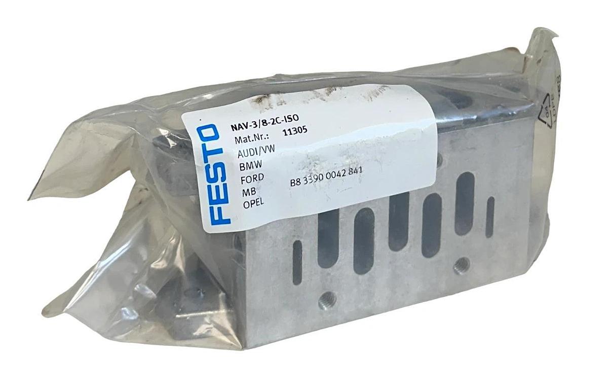 Used FESTO NAV-3/8-2C-ISO / 11305 PNEUMATIC MANIFOLD SUB-BASE NSFS