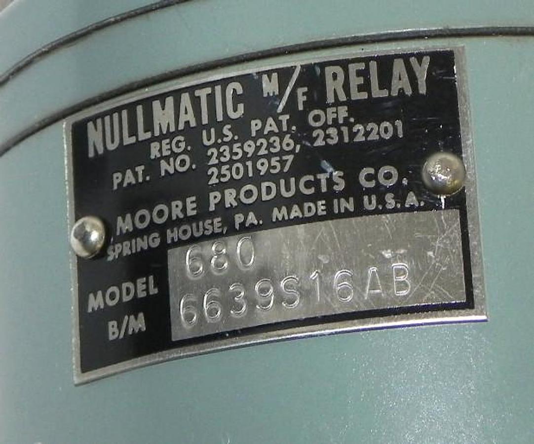 Used NEW MOORE PRODUCTS CO. MODEL 680 NULLMATIC RELAY B/M: 6639S16AB