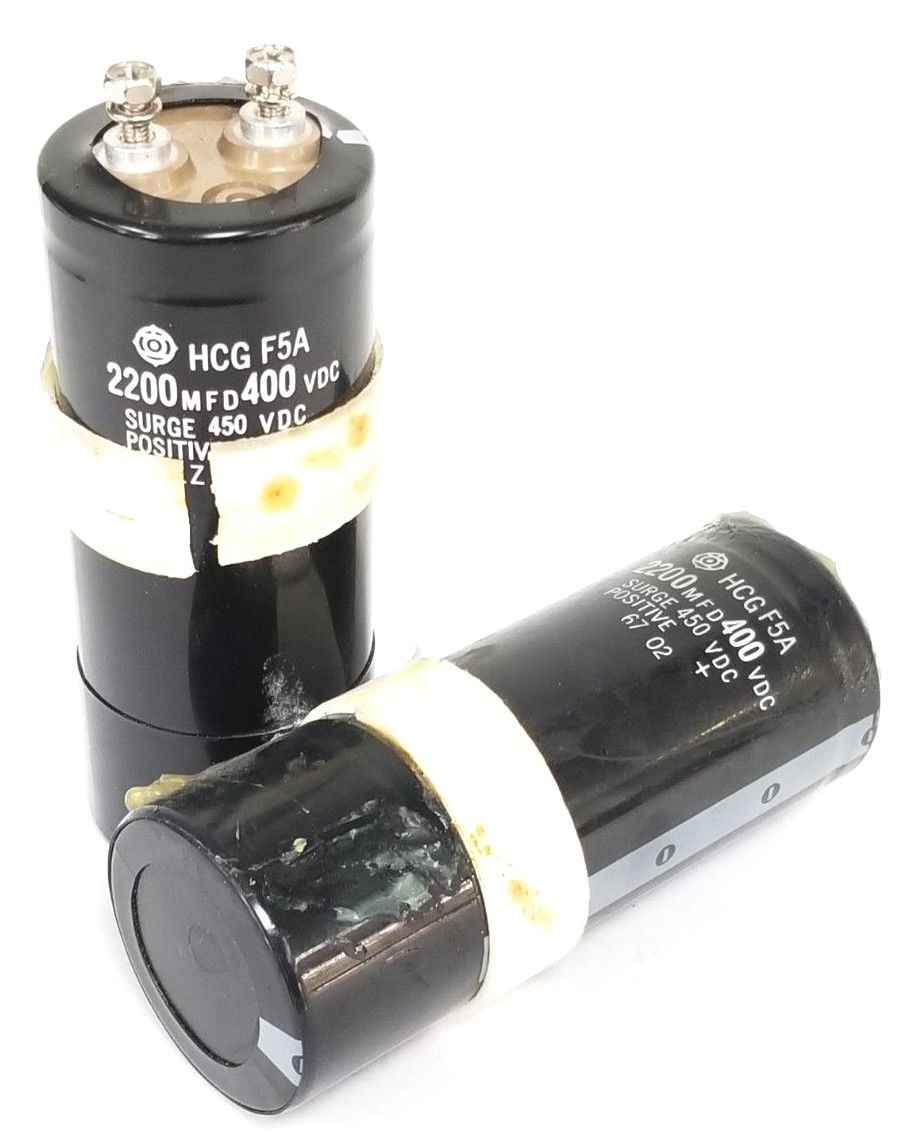 Used LOT OF 2 GENERAL ELECTRIC HCG-F5A 2200 MFD 400 VDC CAPACITOR UNITS HCGF5A