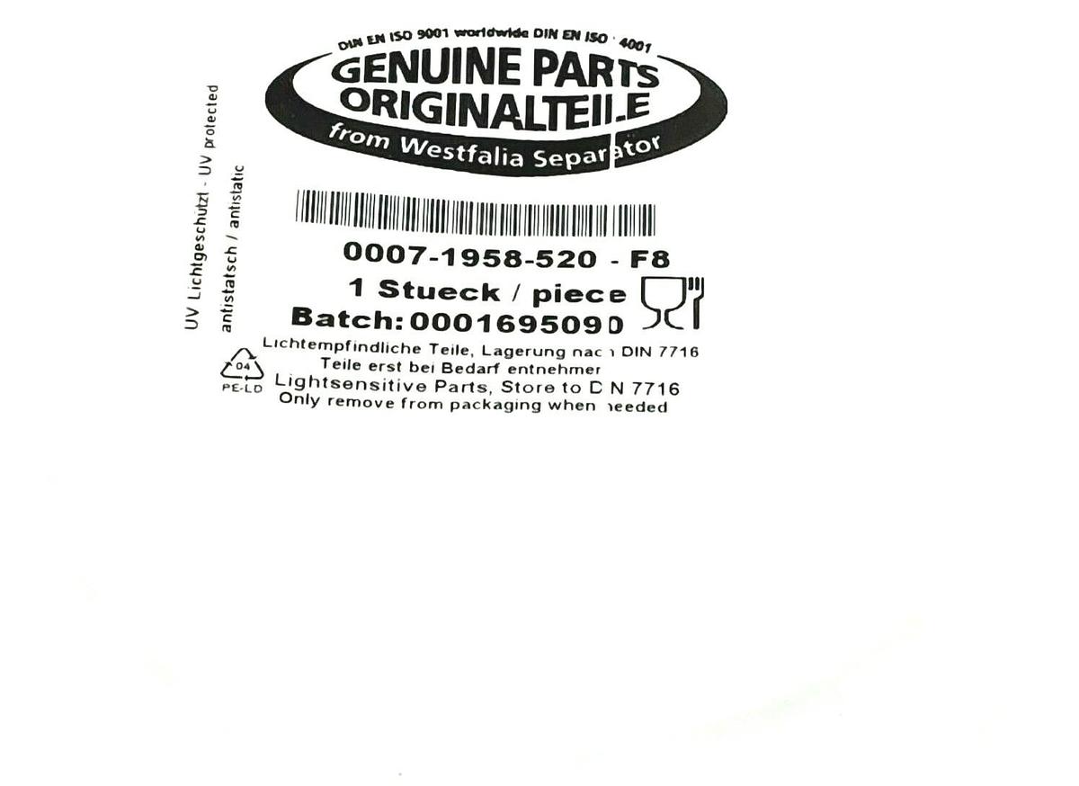 Used NEW WESTFALIA SEPARATOR 0007-1958-520-F8 O-RING
