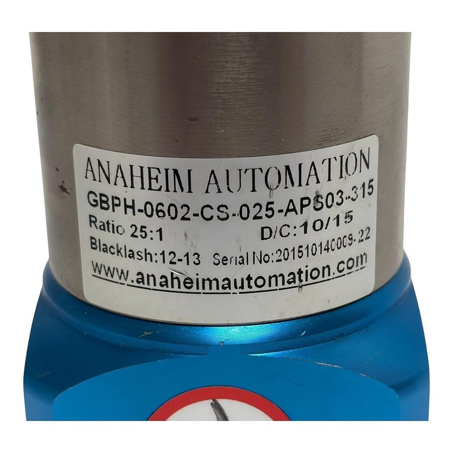 Used Anaheim Automation GBPH-0602-CS-025-APS03-315 Planetary Gearbox 25:1