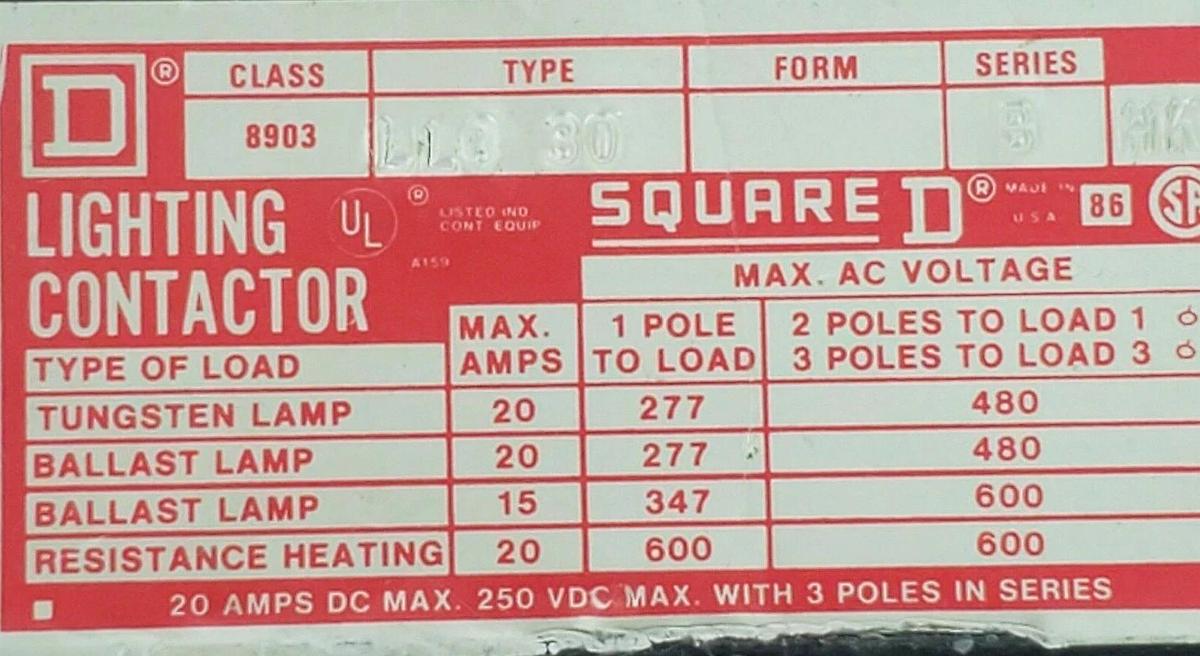 Used LOT OF 2 SQUARE D 8903-LLO-30 LIGHTING CONTACTOR ASSEMBLIES 8903LLO30, SER. B