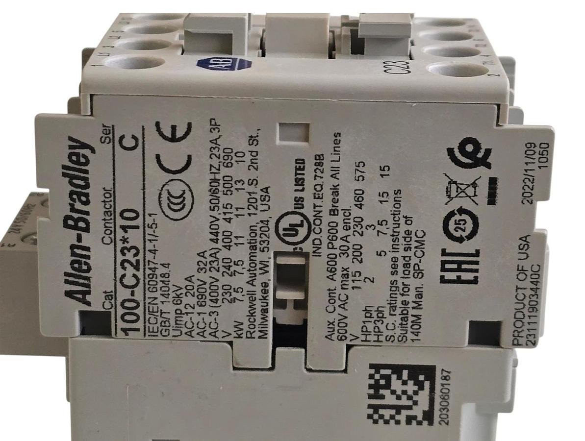 Used Allen-Bradley 100-C23KJ10 /C 100-C IEC Contactor 3-P 23A, 1 N.O. Coil 24VAC NSMP