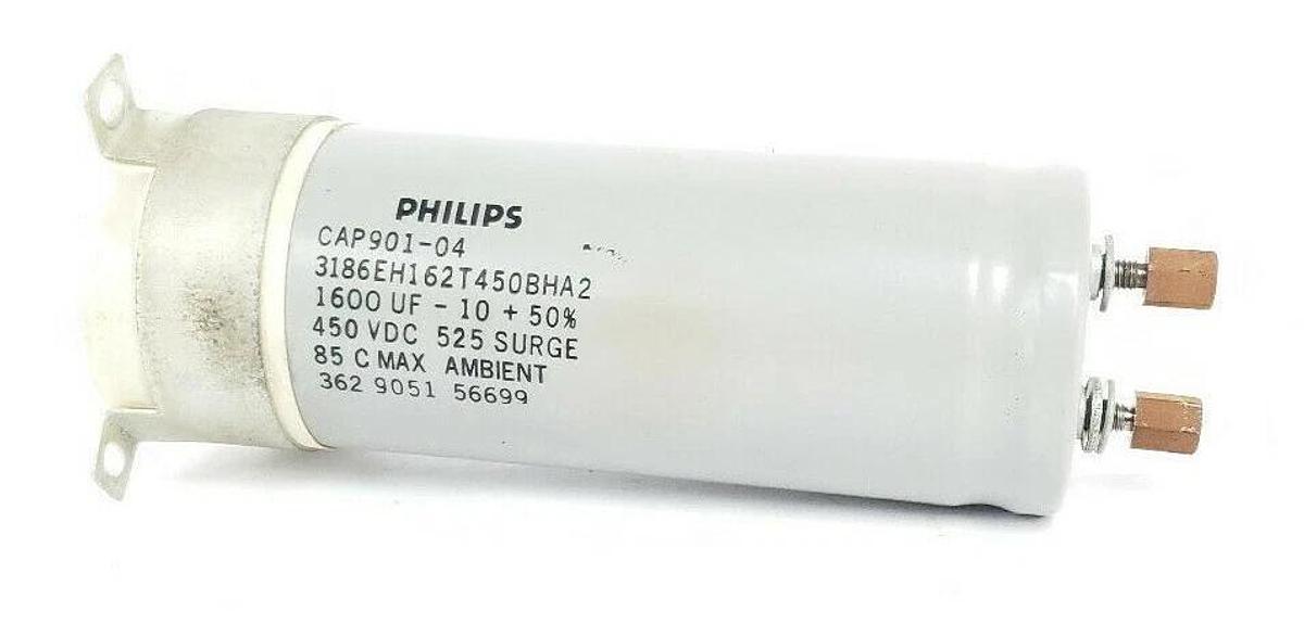 Used LOT OF 2 PHILIPS CAP901-04 3186EH162T450BHA2 CAPACITORS 1600UF -10+50% 450VDC