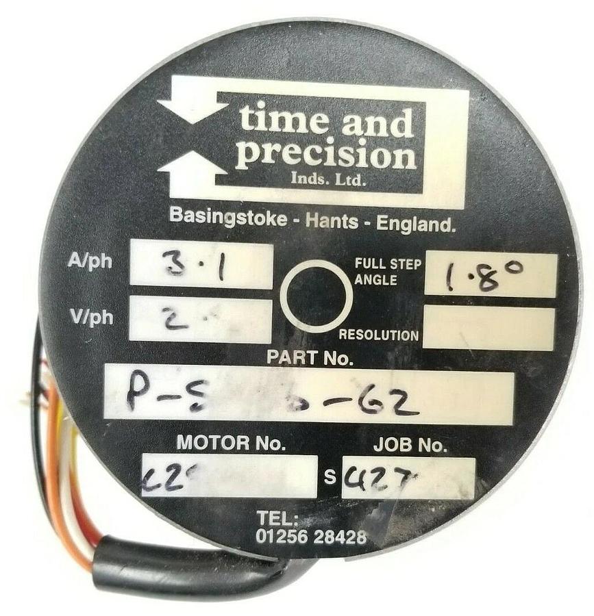 Used TIME AND PRECISION INDS. LTD. STEPPER MOTOR 3.1A/ph 1.8 DEG. FULL STEP ANGLE
