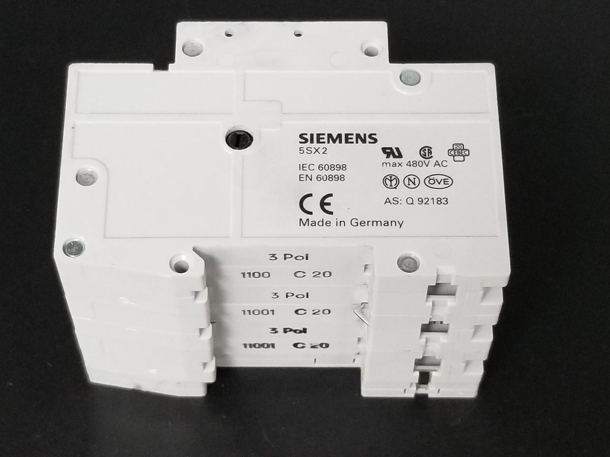Used SIEMENS 5SX2C20 CIRCUIT BREAKER 400V, W/ 5SX9100-HS AUX. CONTACT BLOCK