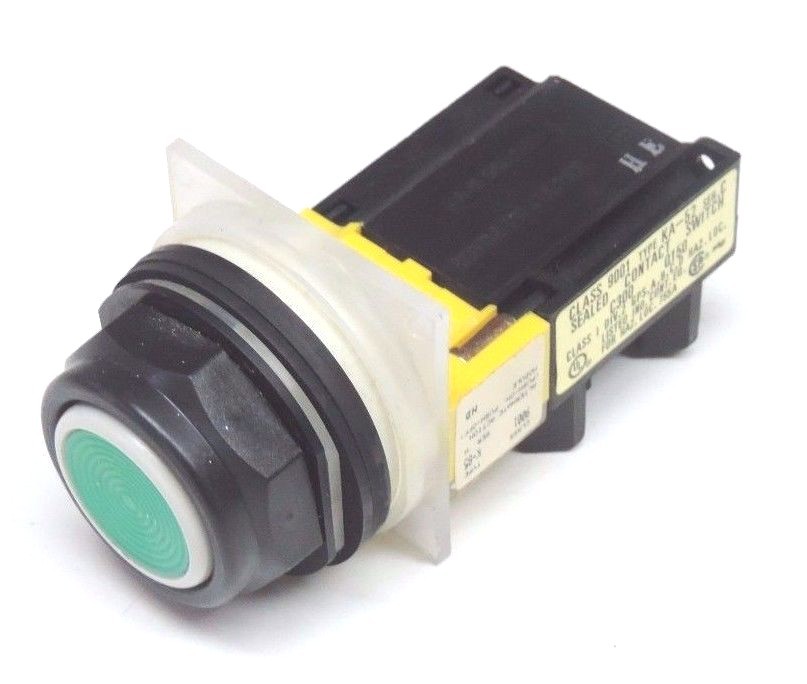 Used NEW SQUARE D 9001-KA-52 CONTACT W/ 9001K-85 ACTION MODULE SER H W/ GREEN BUTTON