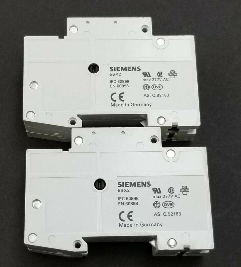 Used LOT OF 2 SIEMENS 5SX21-C1-6 CIRCUIT BREAKERS W/ 5SX9100-HS CONTACT BLOCKS