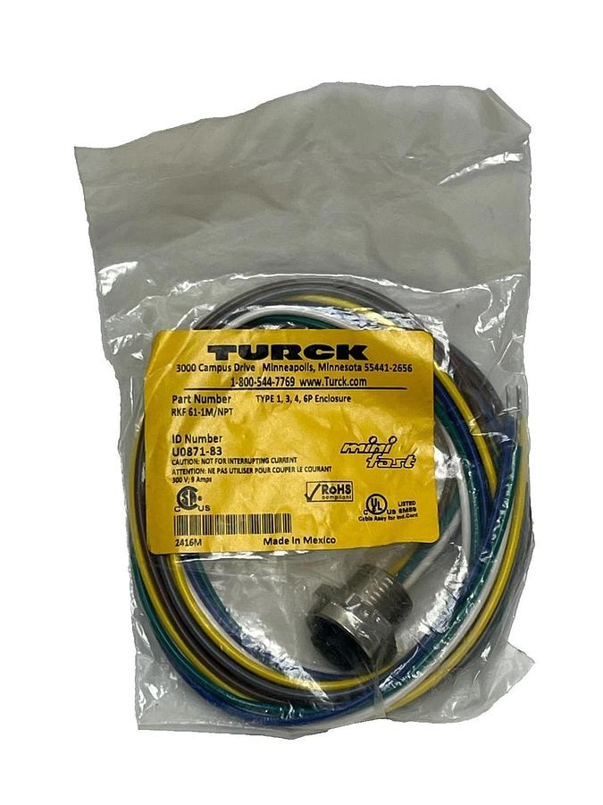 Lot of 2 Turck RKF 61-1M/NPT Minifast Receptacle 6-Pin Female 1/2" NPT 1M Leads
