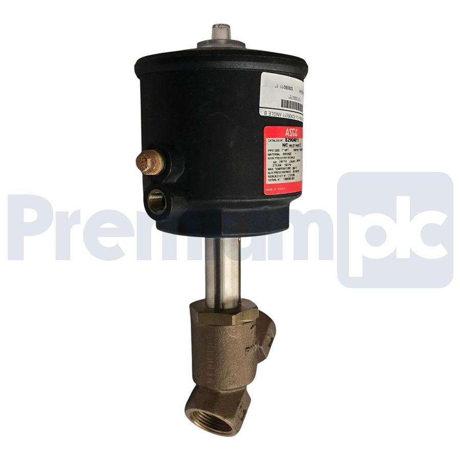 Used ASCO 8290A011 Angle Body Aux. Piloted Piston Valve 1" NPT Bronze 2/2 NC NSNP