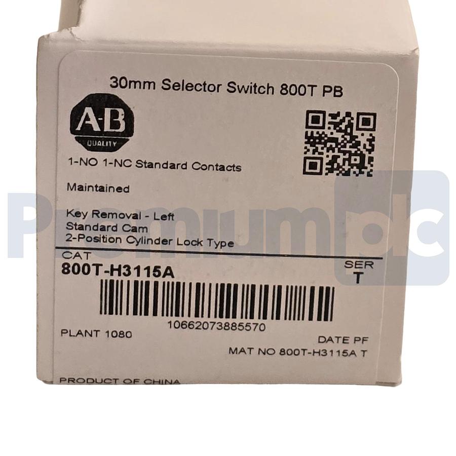 Used Allen Bradley 800T-H3115A /T 30mm Selector Switch 2-Pos Cylinder Lock 1-NO/1-NC