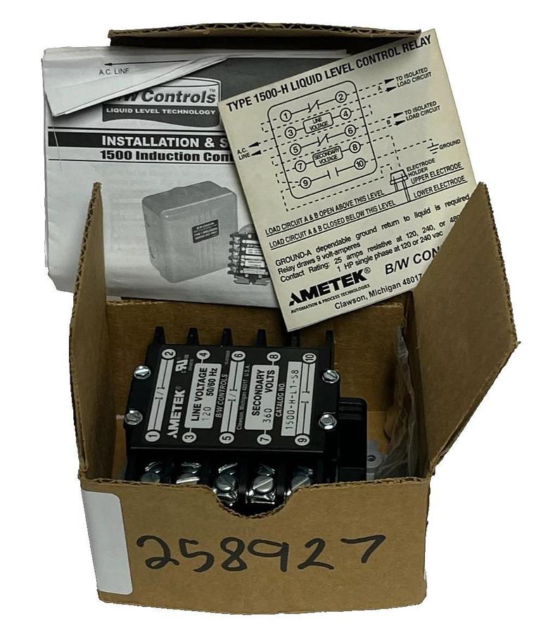 NEW Ametek B/W Controls 1500-H-L1-S8-OC-X Liquid Level Control Relay 120V 360V