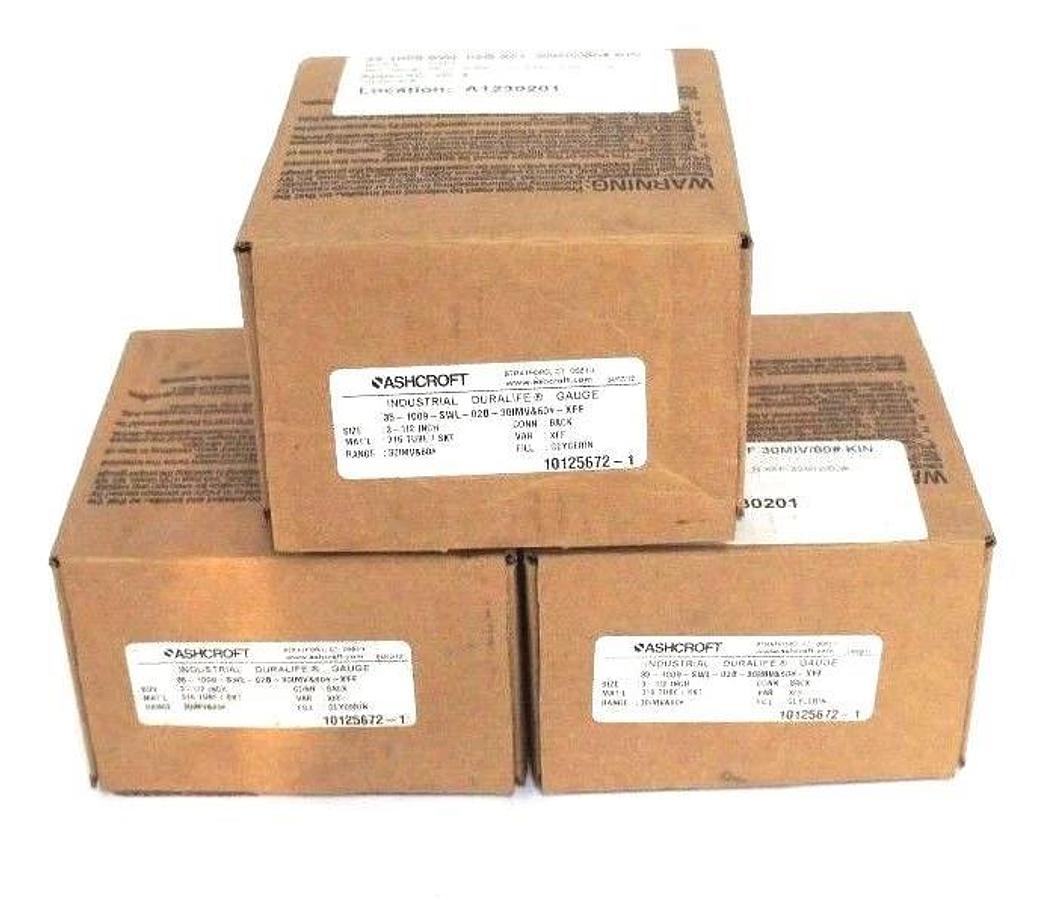 LOT OF 3 NIB ASHCROFT 35-1009-SWL-02B-30IMV&60#-XFF DURALIFE GAUGE SIZE: 3-1/2''