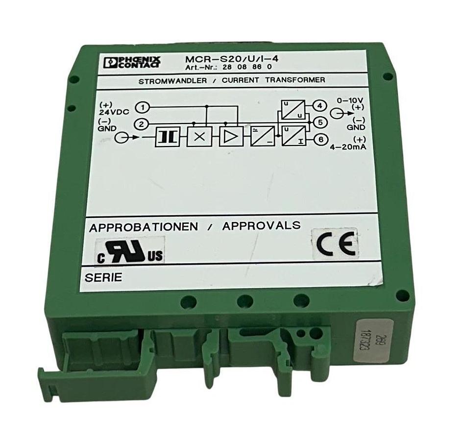 Used PHOENIX CONTACT MCR-S20/U/I-4 / 2808860 CURRENT TRANSFORMER 24VDC 4-20mA USNP
