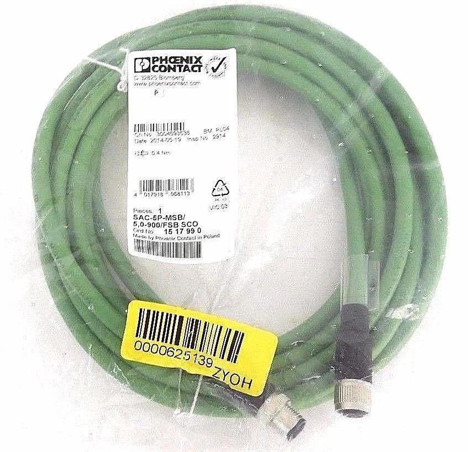 Used NEW PHOENIX CONTACT SAC-5P-MSB/5,0-900/FSB SCO CABLE ORD. NO. 1517990