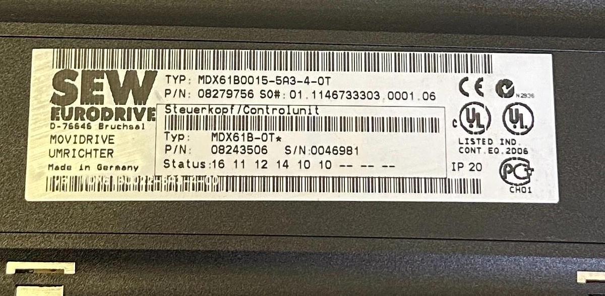 Used SEW EURODRIVE MDX61B0015-5A3-4-0T / 08279756 / MDX61B-0T MOVIDRIVE 08249571