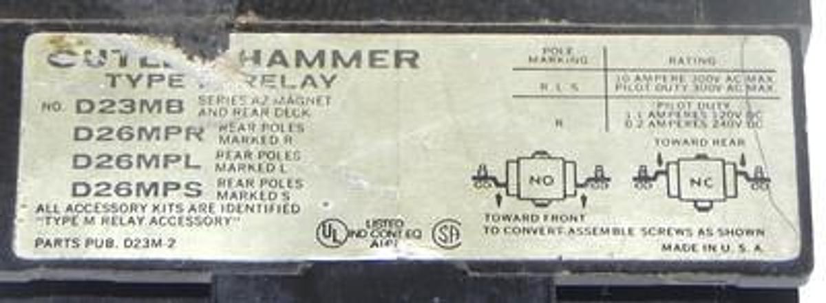 Used CUTLER-HAMMER D23MB RELAY TYPE M