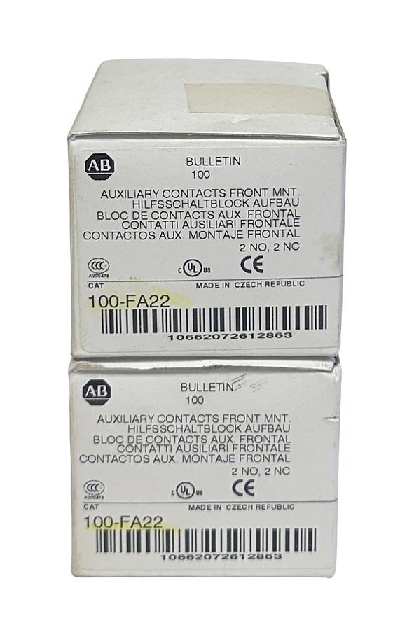 Used 2 ALLEN BRADLEY 100-FA22 /B BULLETIN 100 AUXILIARY CONTACTS 2NO 2NC NSMP