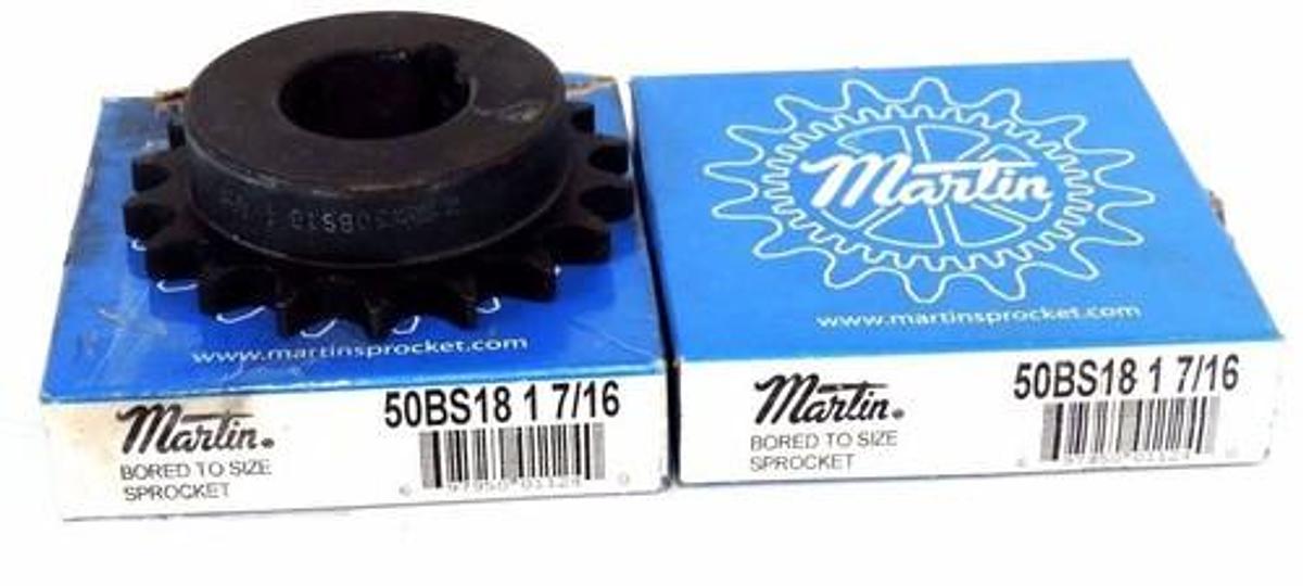Used LOT OF 2 NIB MARTIN 50BS18-1-7/16 ROLLER SPROCKETS 1-7/16" BORE 18 TEETH