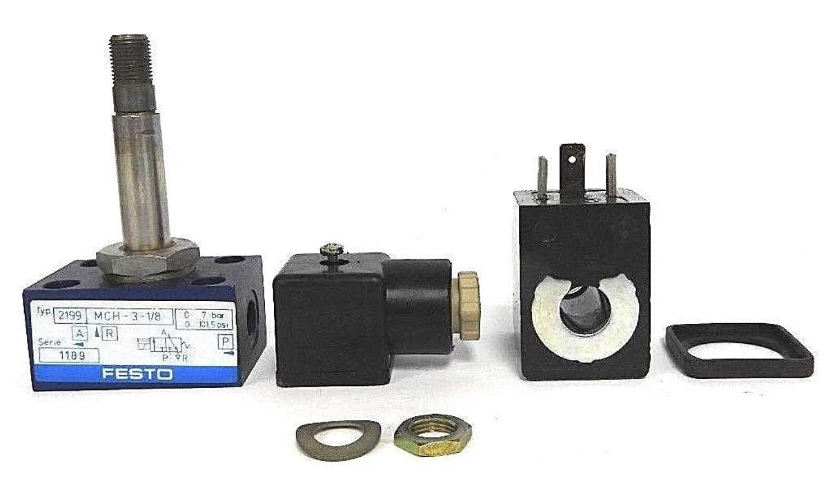 NEW FESTO 2199 MCH-3-1/8 SOLENOID VALVE W/ 3599 MSG-24 COIL & B-12