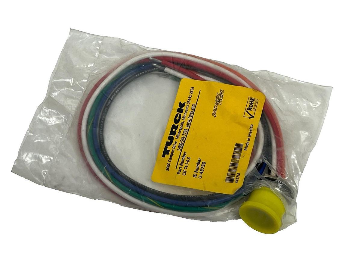 Turck CSF 74-7-0.5 Powerfast Receptacle 7-Pin 1-1/8" Male 0.5m Leads U-43750 NEW